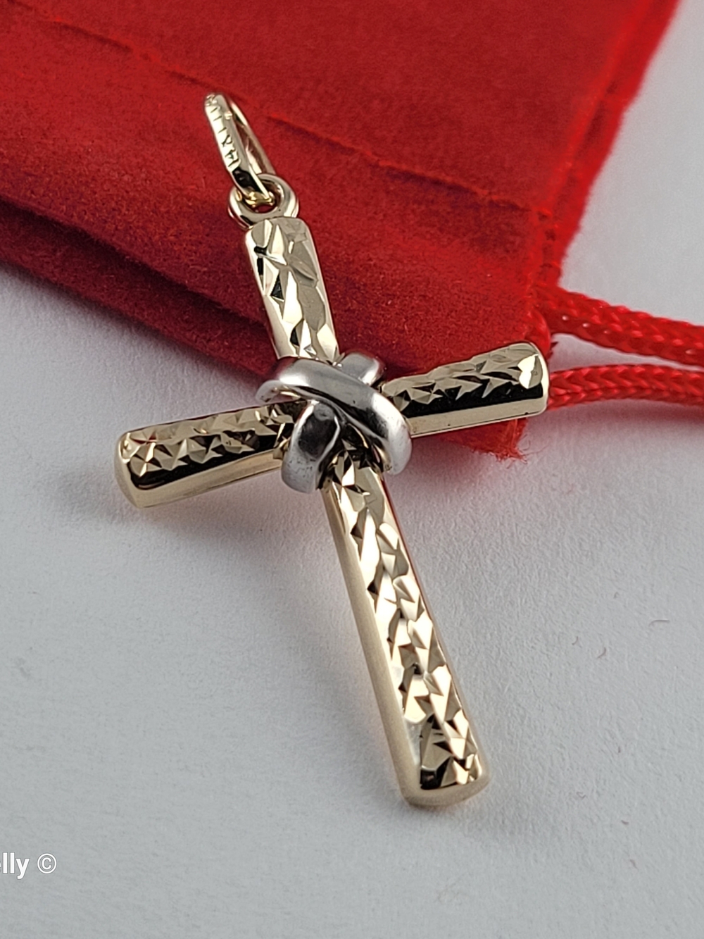 14K Two-Tone Gold Diamond-Cut Cross Pendant - Solid Gold, Made in Italy! 👌🎁